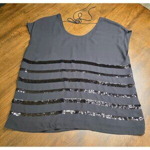 Black Sequin Stripe Sleeveless Top With Tie Back Detail Womens M Polyester Blend